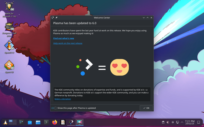 ‘Plasma has been updated to 6.0’ notification window