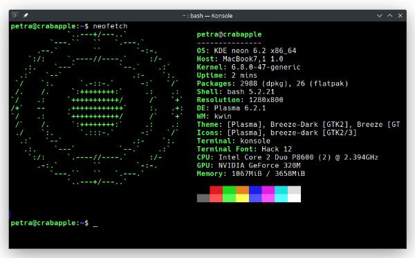 Neofetch, on the latest and greatest KDE.